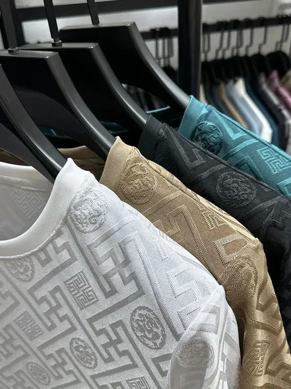 New Men’s Jacquard T-Shirt Casual Short Sleeve Round Neck Breathable Fashion TOP gallery