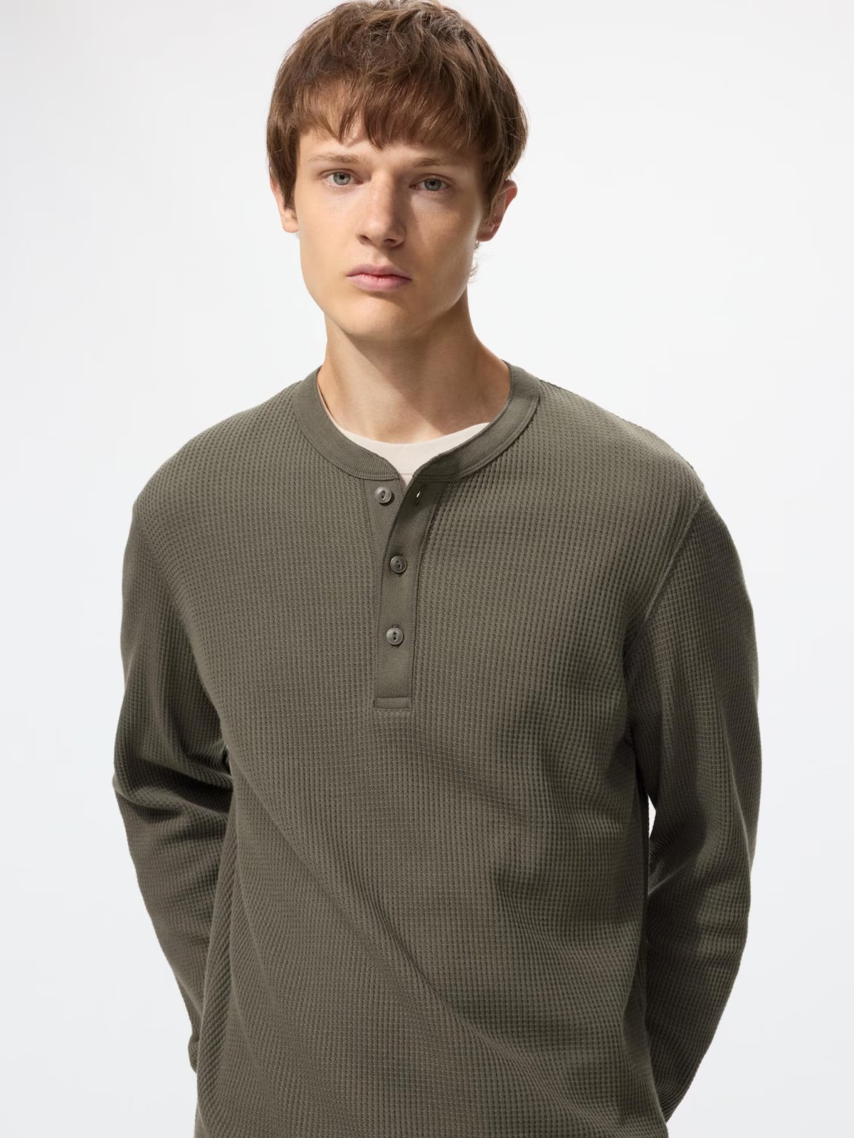UNIQLO Waffle Henley Neck T-Shirt XS-4XL Men Regular Fit 482766 NWT gallery