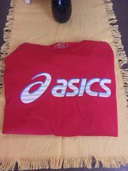 ASICS Athletic Tee Shirt Standout Fourth Red Short Sleeve Logo Men’s Size XL