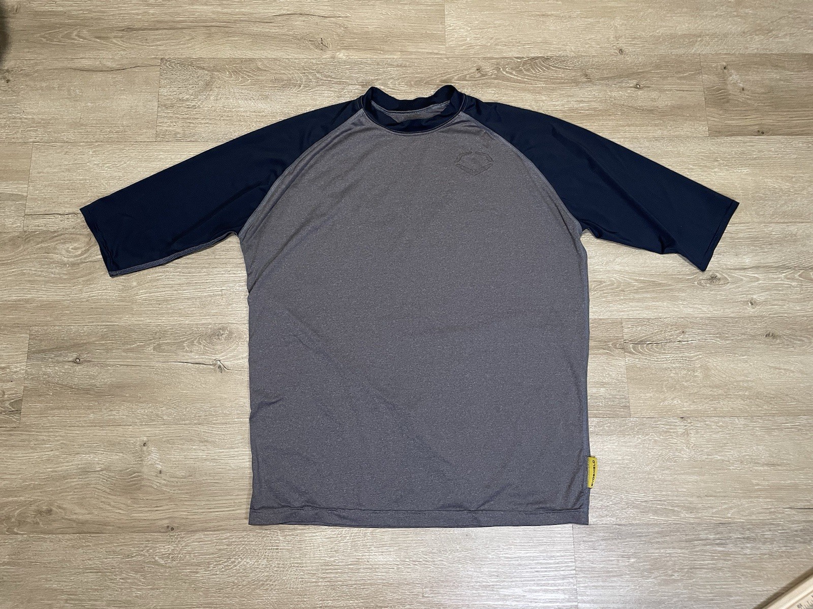 EvoShield Shirt Mens Sz L Large 3/4 Sleeve Raglan Gray Blue Performance Baseball