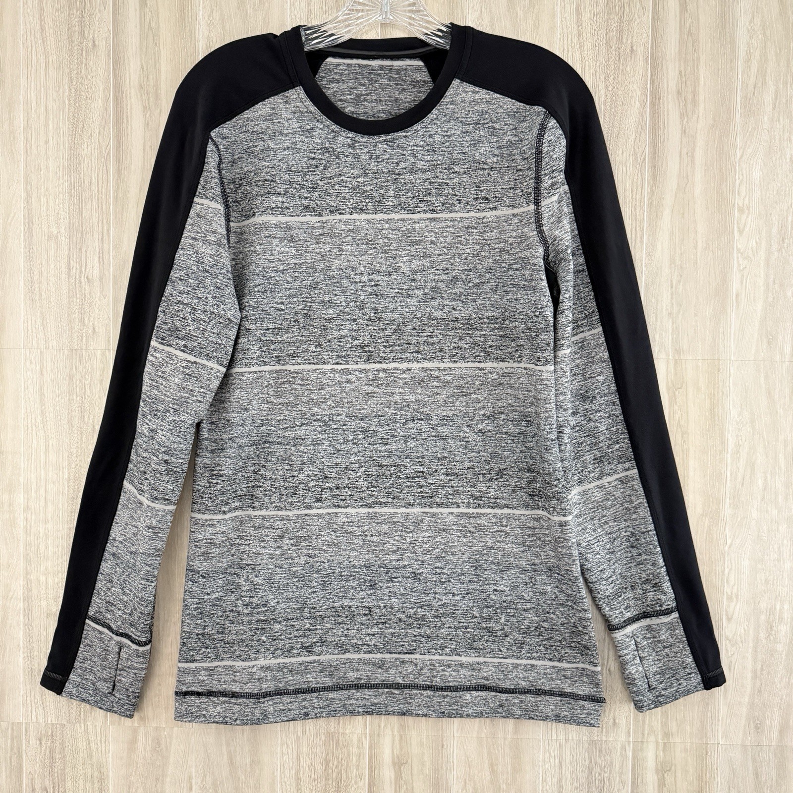 Lululemon Velocity Long Sleeve Shirt Mens Small Gray Striped Color Block Thumb