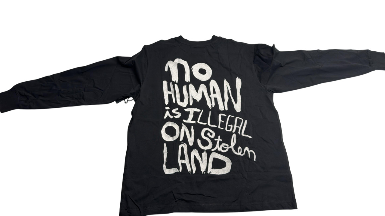 CHNGE Men's No Human is Illegal Crew Neck Cuff Long Sleeve T-ShirtBlack, Medium gallery