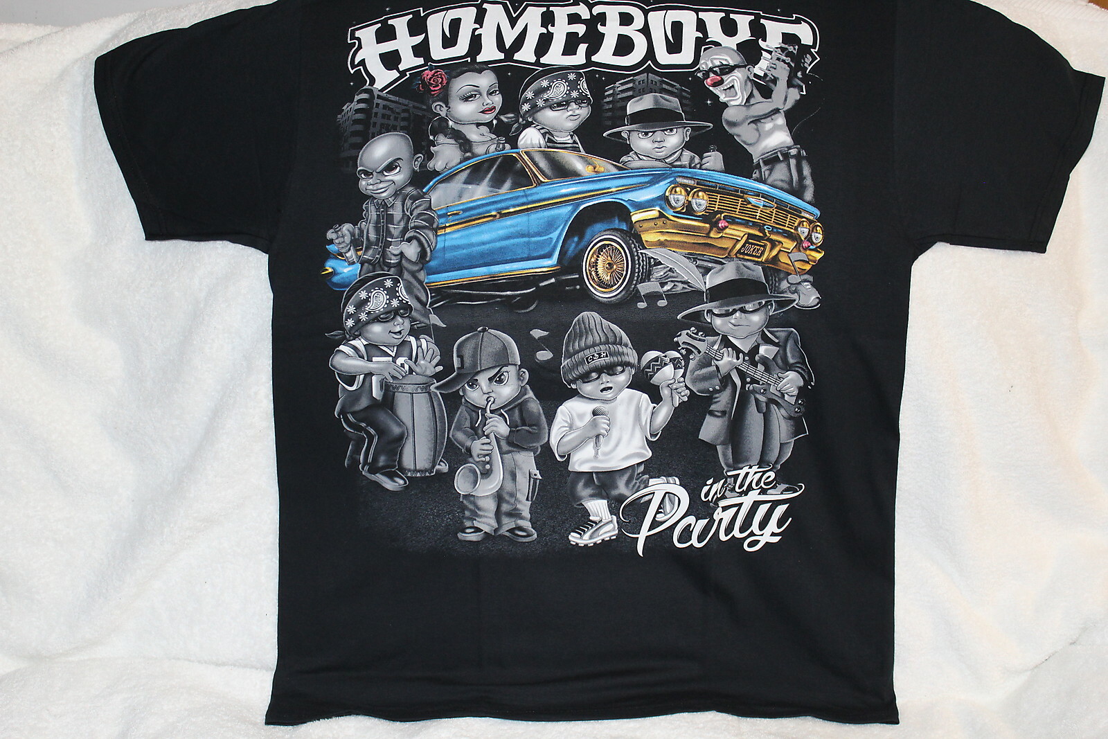 HOMEBOYS GANGSTER BAND IN THE PARTY LOWRIDER CAR MUSIC T-SHIRT SHIRT