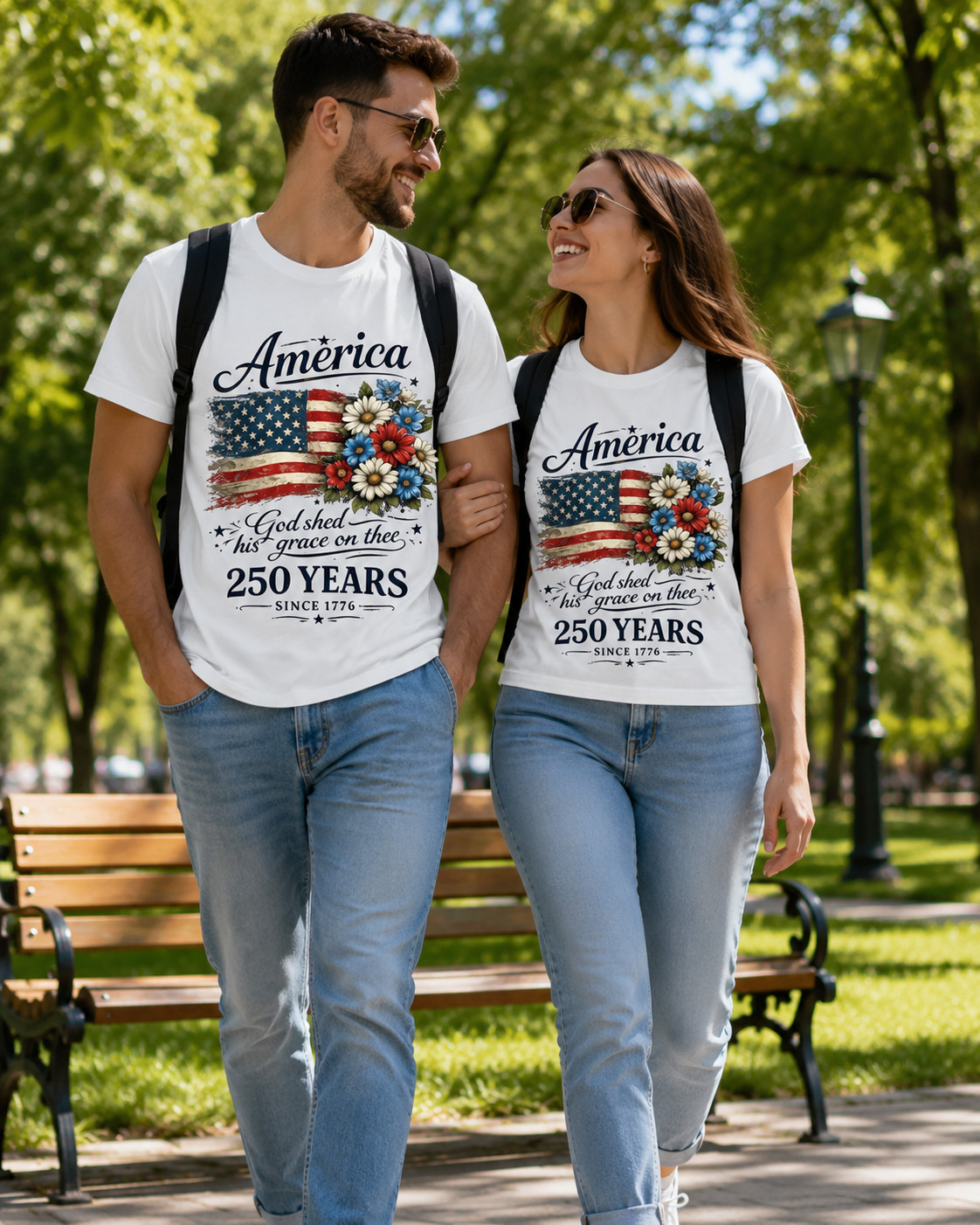 250th Anniversary Flag Floral USA Flag Patriotic 4th of July T-Shirt gallery