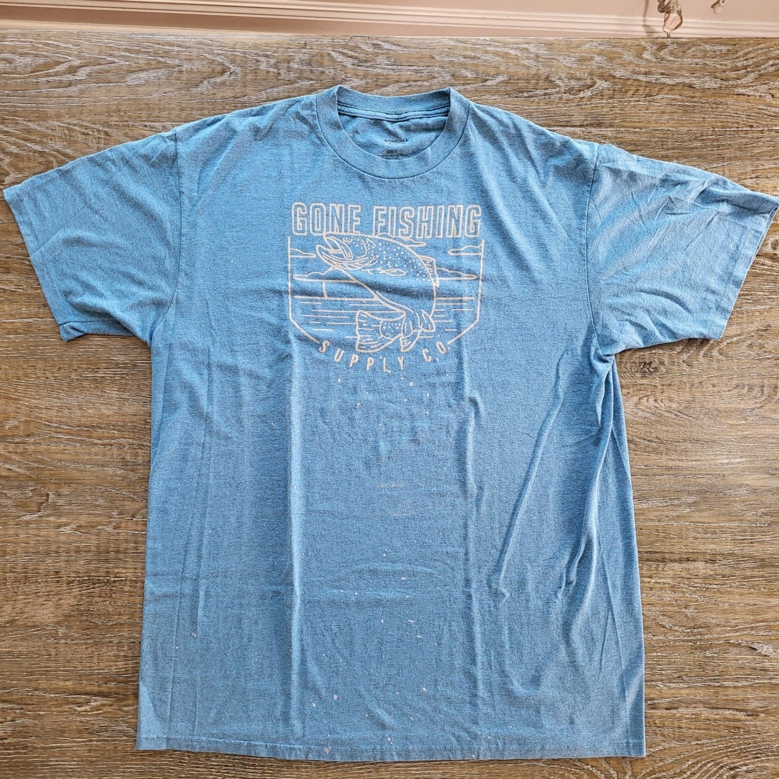 Sonoma Gone Fishing Supply Co Graphic T-Shirt Mens XXLT Blue Heather Trout Fish gallery