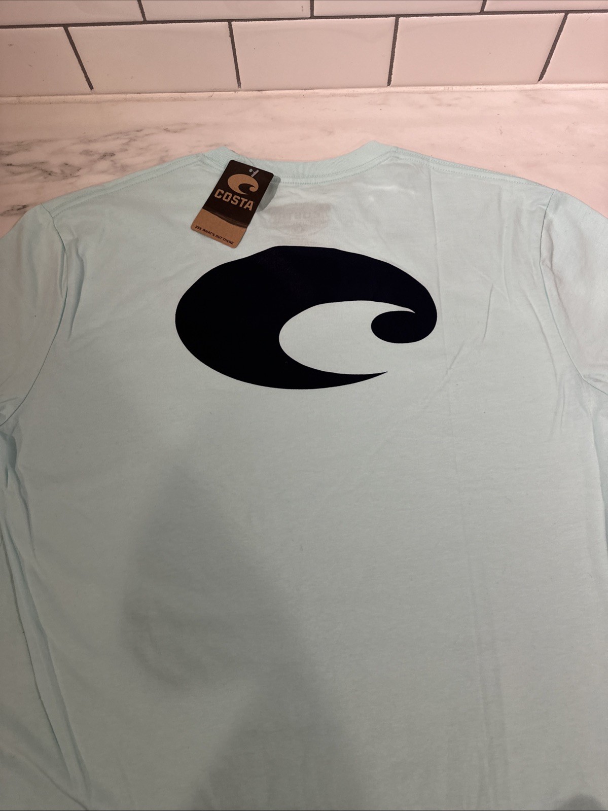 NWT Costa Mens XL Blue Graphic T Shirt Logo Fishing 100% Cotton