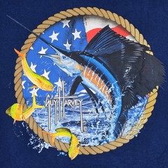 Guy Harvey Mens Navy Blue Sailfish American Flag Graphic T-Shirt XXXL Cotton