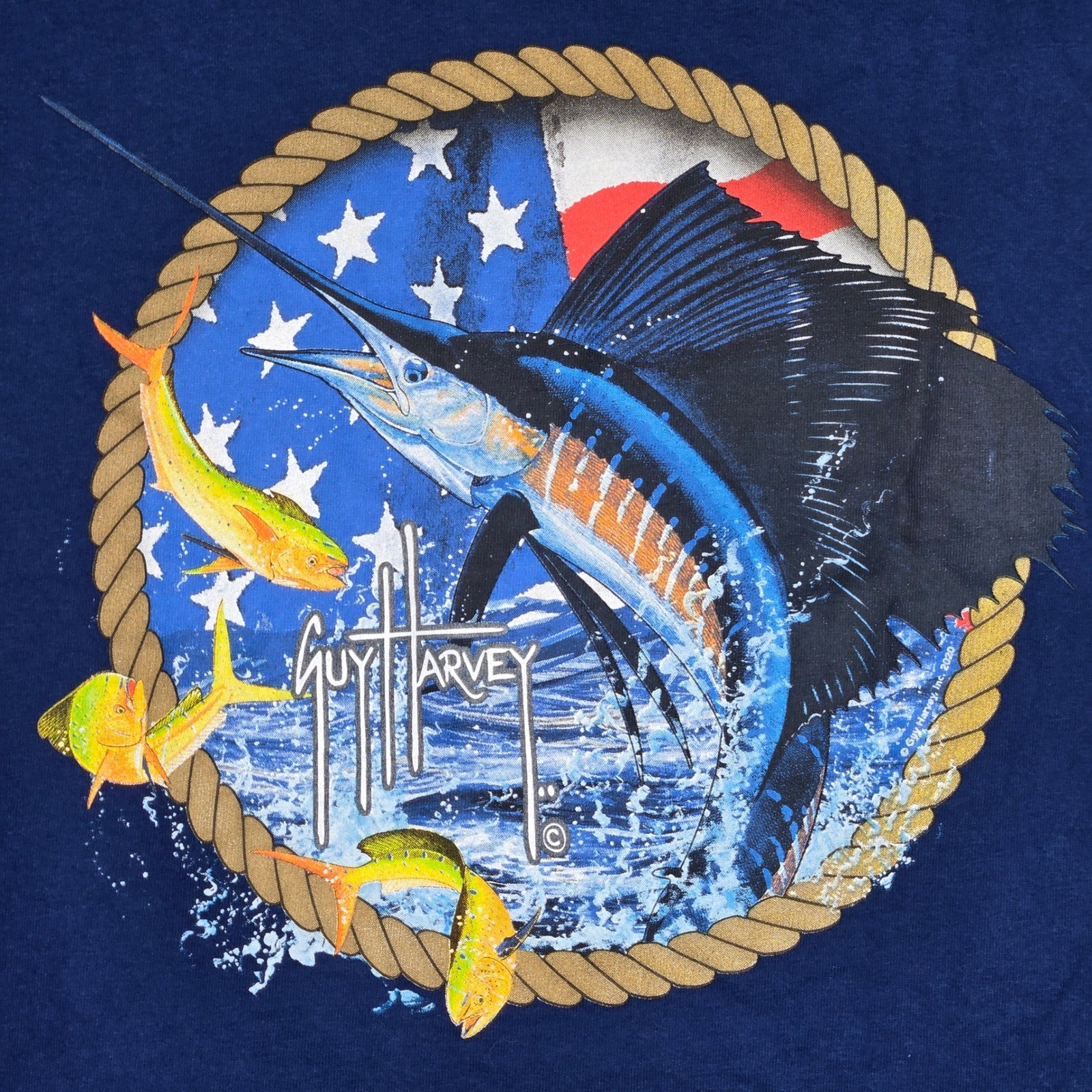 Guy Harvey Mens Navy Blue Sailfish American Flag Graphic T-Shirt XXXL Cotton gallery
