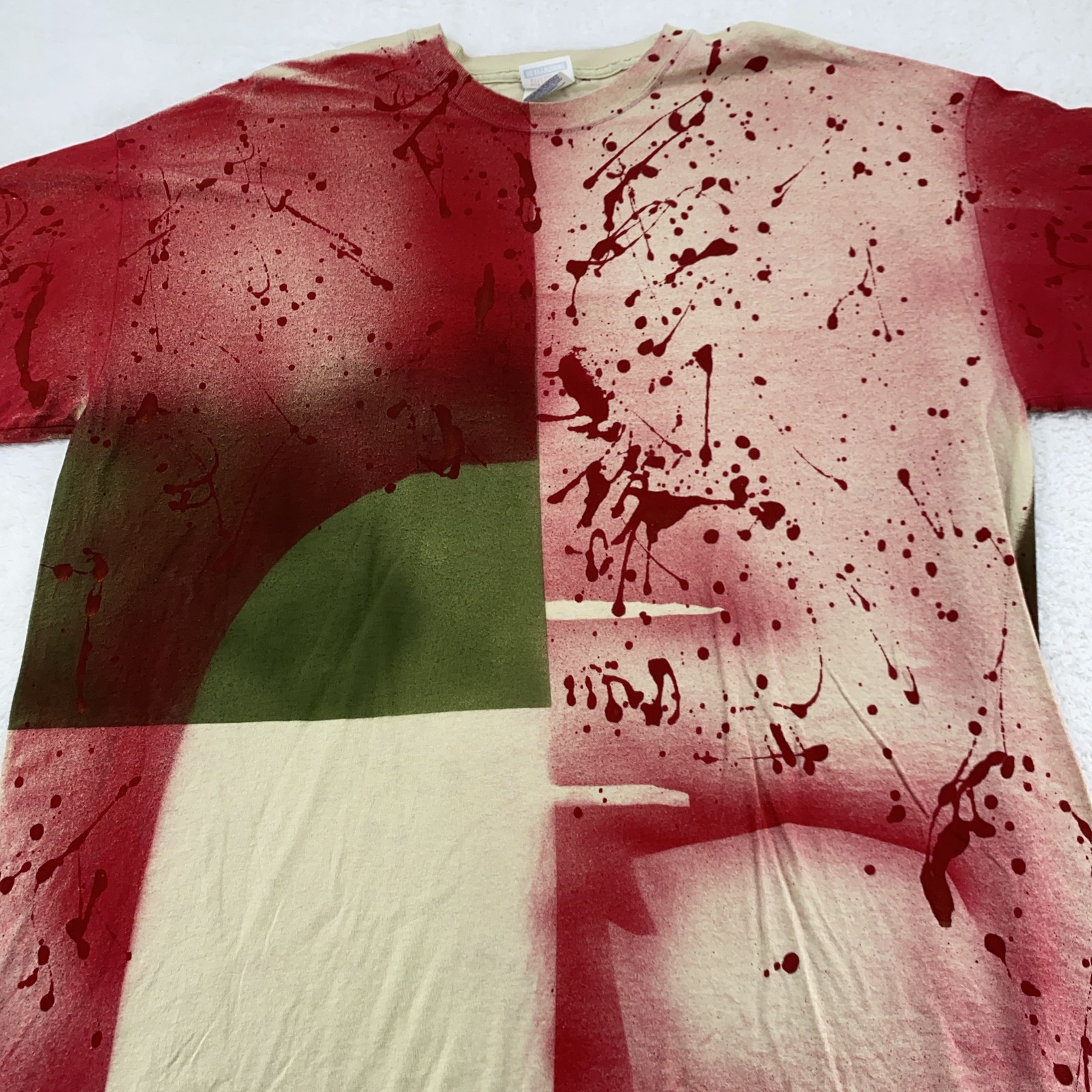 Hanes T-Shirt Mens XL Red Green Beige Splatter Paint Art Tee Abstract gallery