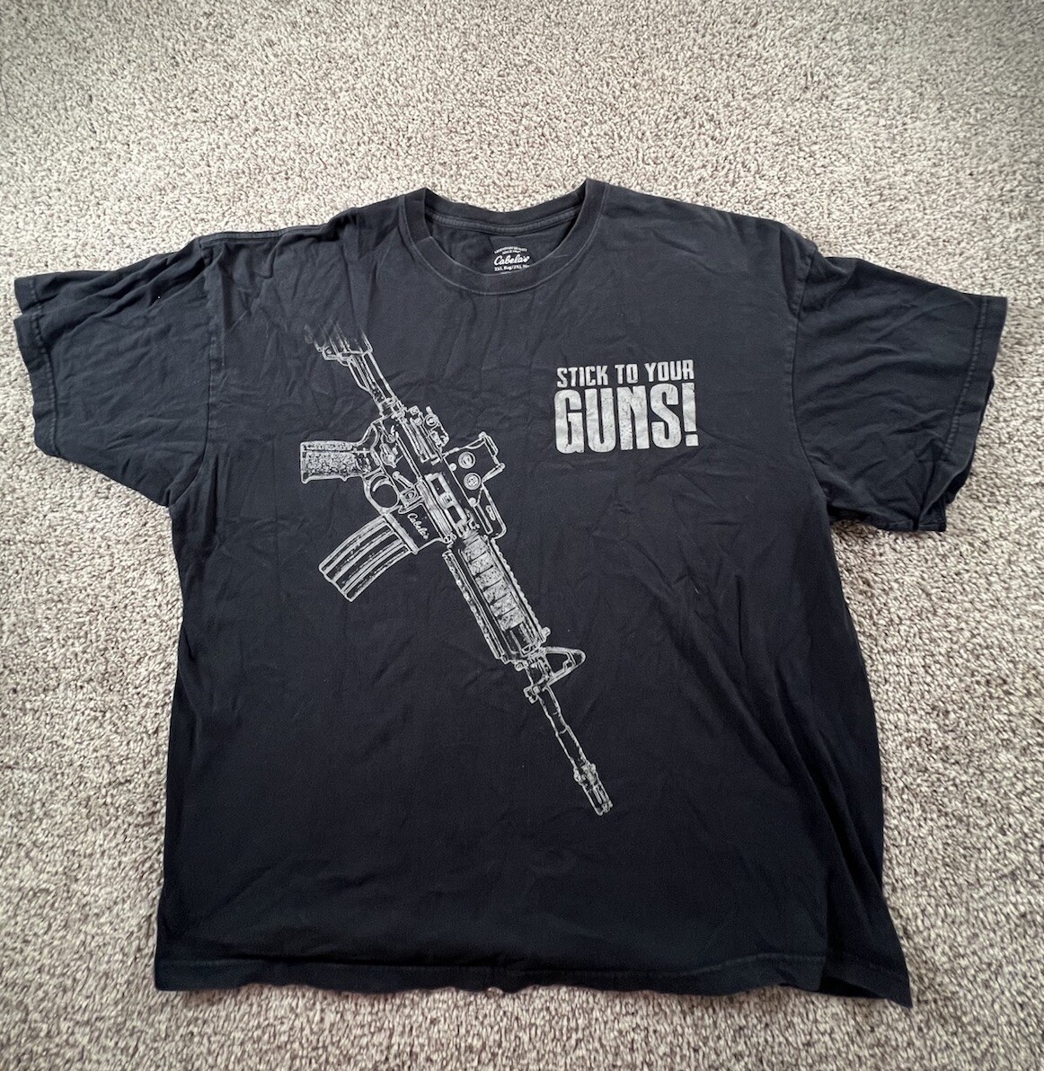 Cabela's Men's T-Shirt Handgun stick To Your Guns Size 2XL Black gallery