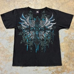 Y2K black and blue cross graphic print t-shirt