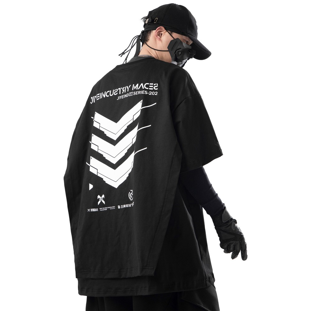 MFCT Cyberpunk Printed Streetwear Elbow Sleeve Techwear Graphic Tees Men