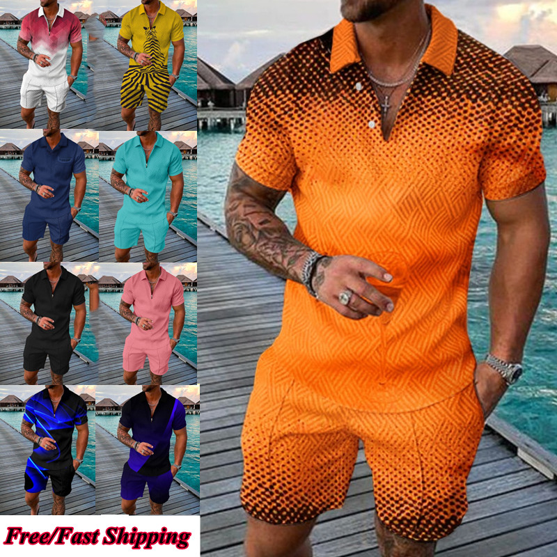 Summer Mens Outfit 2-Piece Set Sweatsuit Short Sleeve T Shirts & Shorts Set 2024