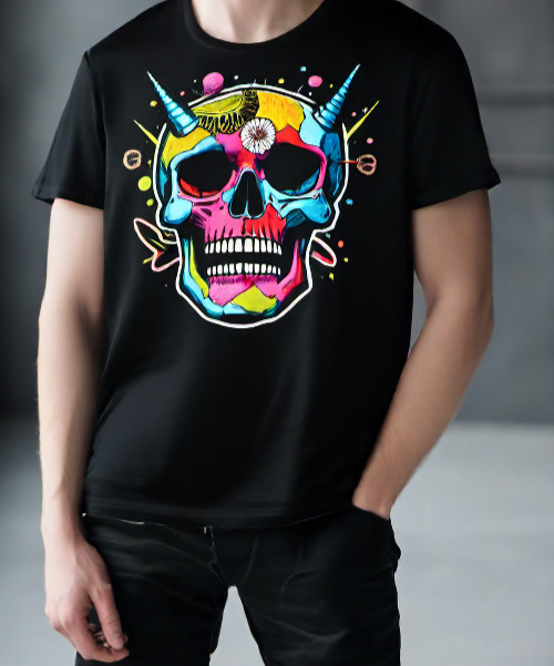 Poly-Cotton Blend Custon T-Shirt Skull Black XS/S/M/L/XL gallery