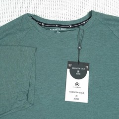 Kenneth Cole Tech Raglan Active Tee Shirt Sz L Marine Stretch Soft Curved Hem