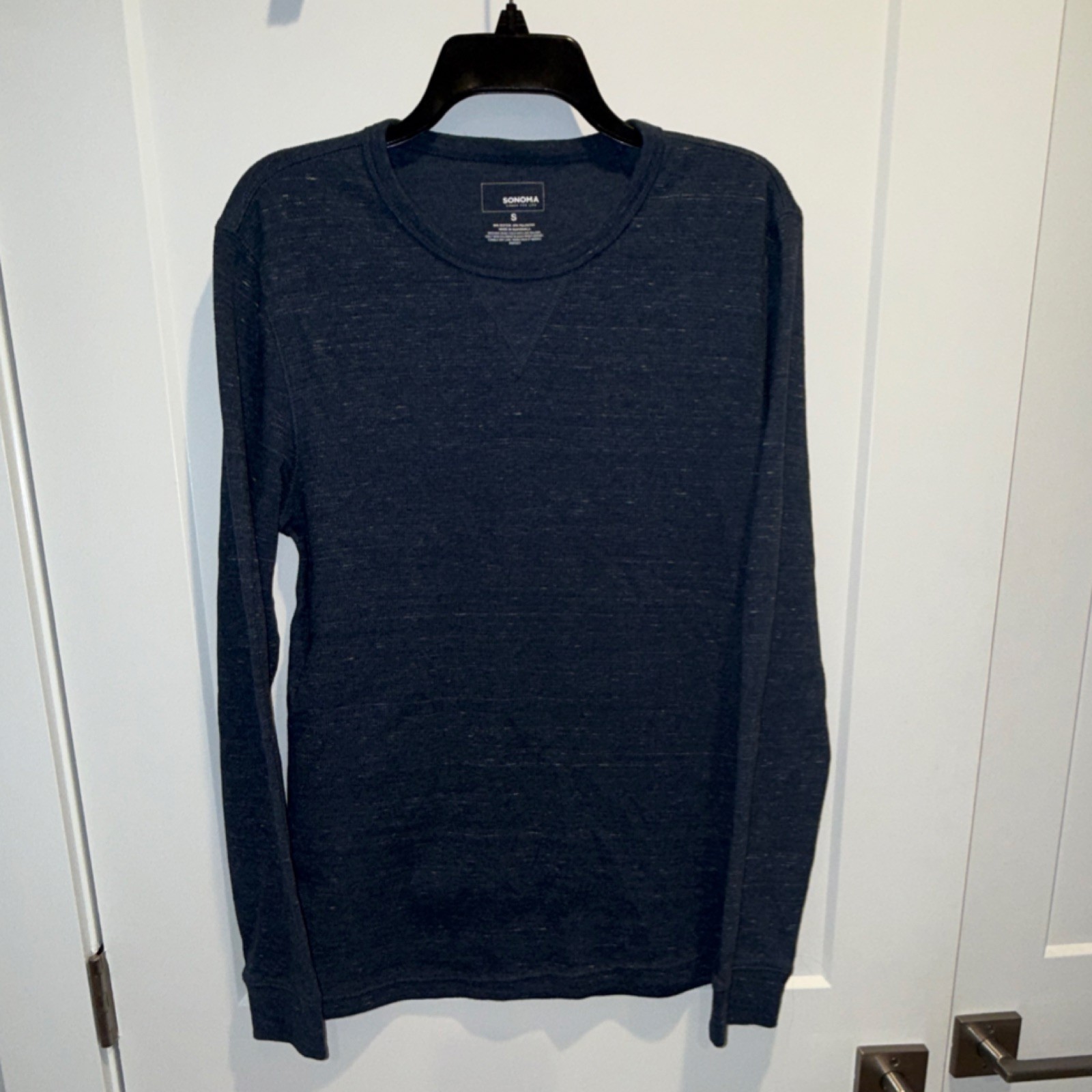Sonoma Men’s Blue Knit Long Sleeve Crew Neck T-Shirt Size S Cotton Polyester