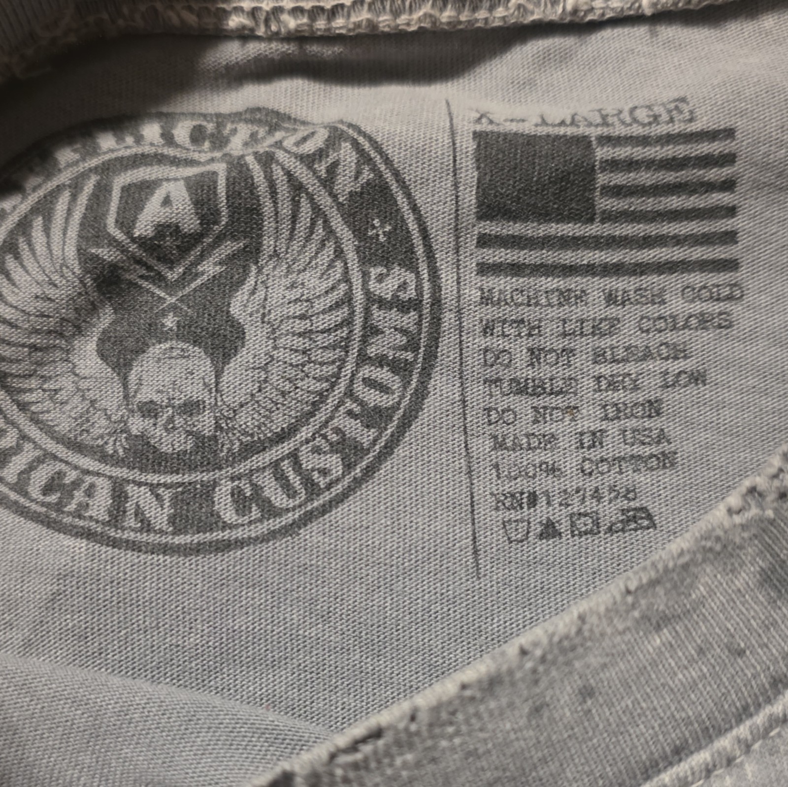 Affliction American Customs Men's XL Gray Crew Neck Short Sleeve Skull Tee gallery