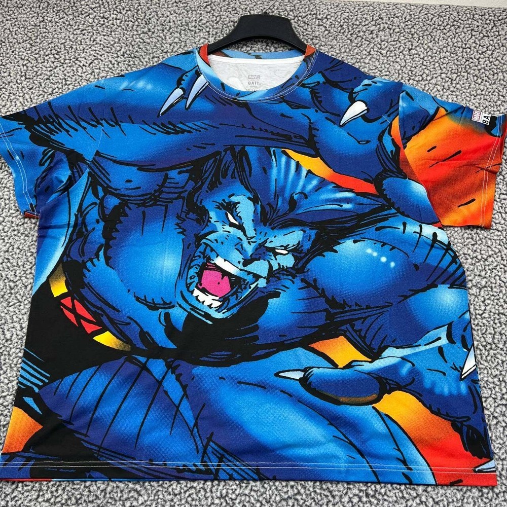 Marvel X-Men Beast Oversized Shirt Men XXXL Blue All Over Print Retro Bait 3XL