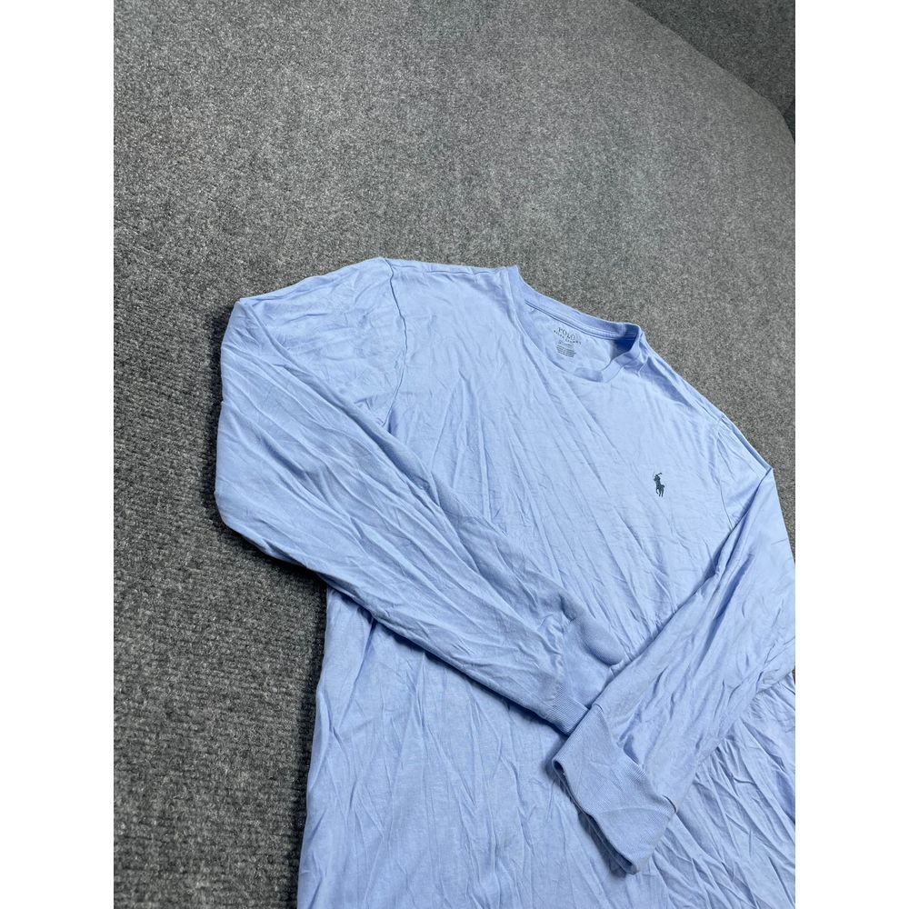 Men's Sky Blue Crew Neck Ribbed Cuff Full Sleeve Casual Cotton T-Shirt Size M gallery
