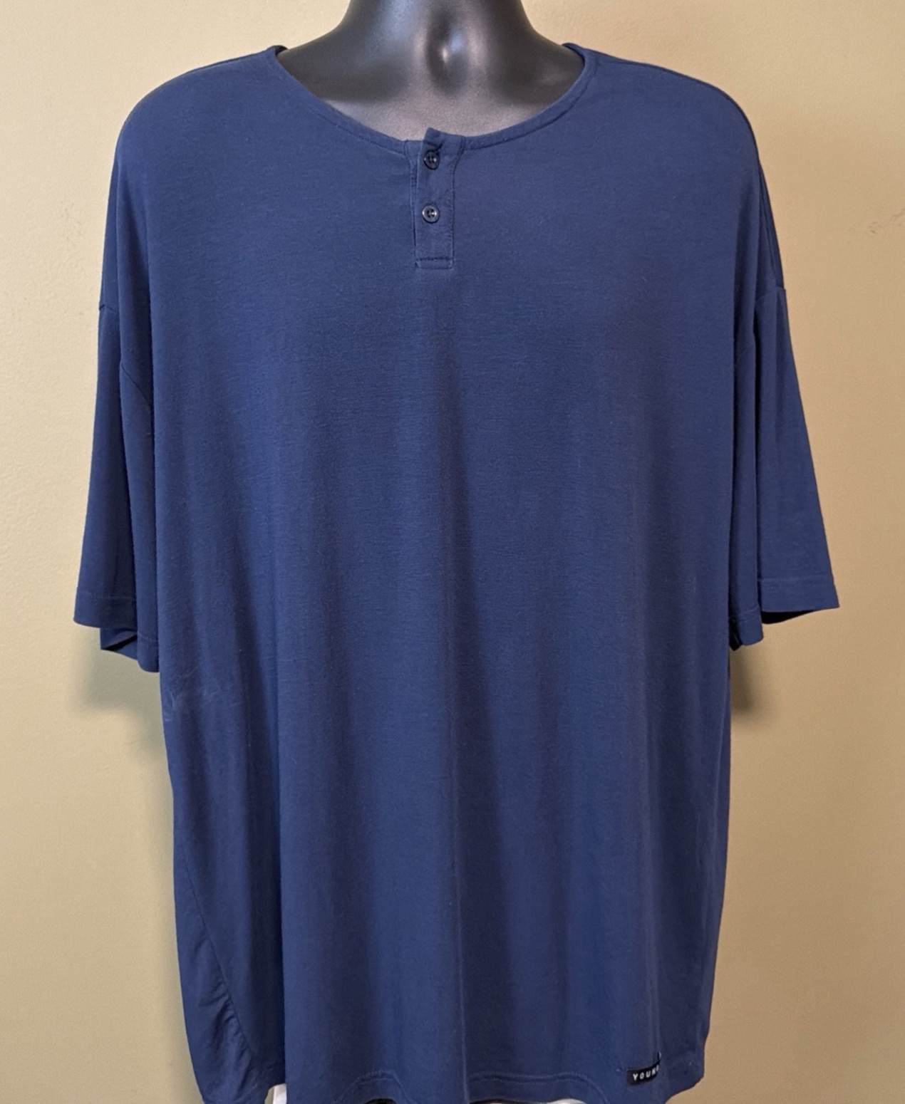 YoungLA Mens Medium Blue Modal Polyester Spandex Oversized Henley T-Shirt gallery