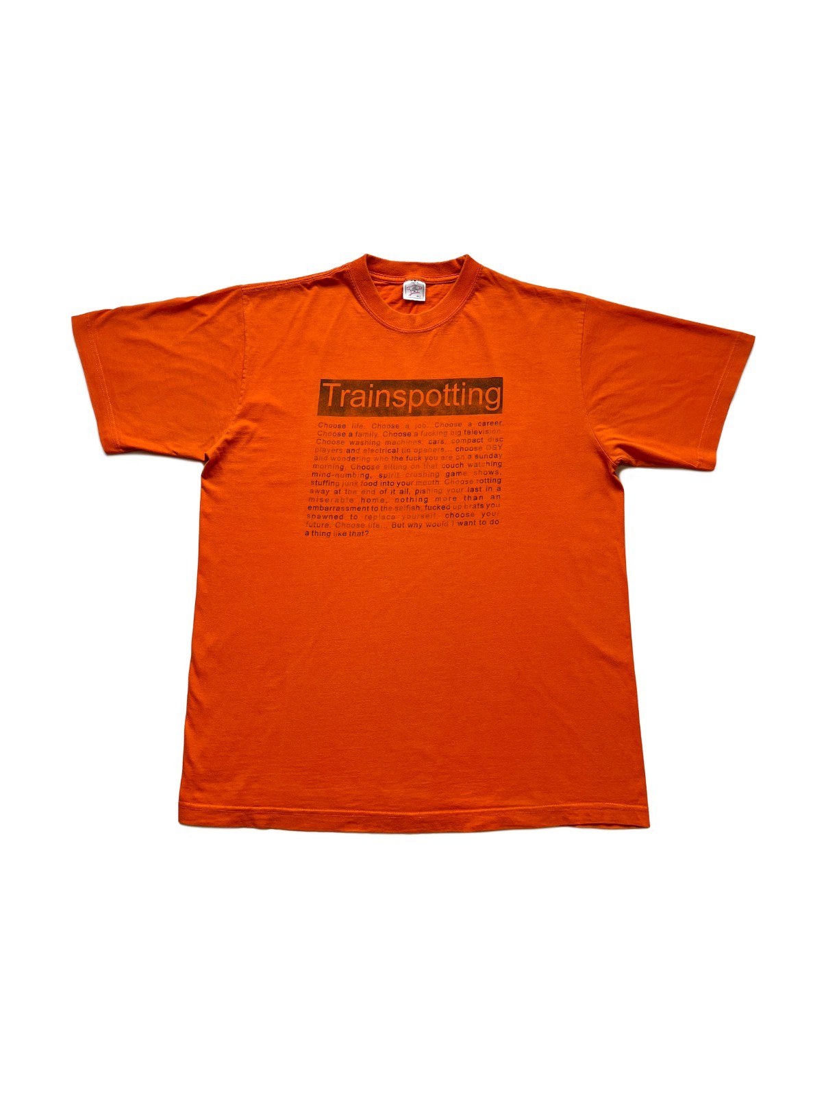Vintage Trainspotting Choose Life Promo Movie Graphic T-Shirt Orange Size XL gallery