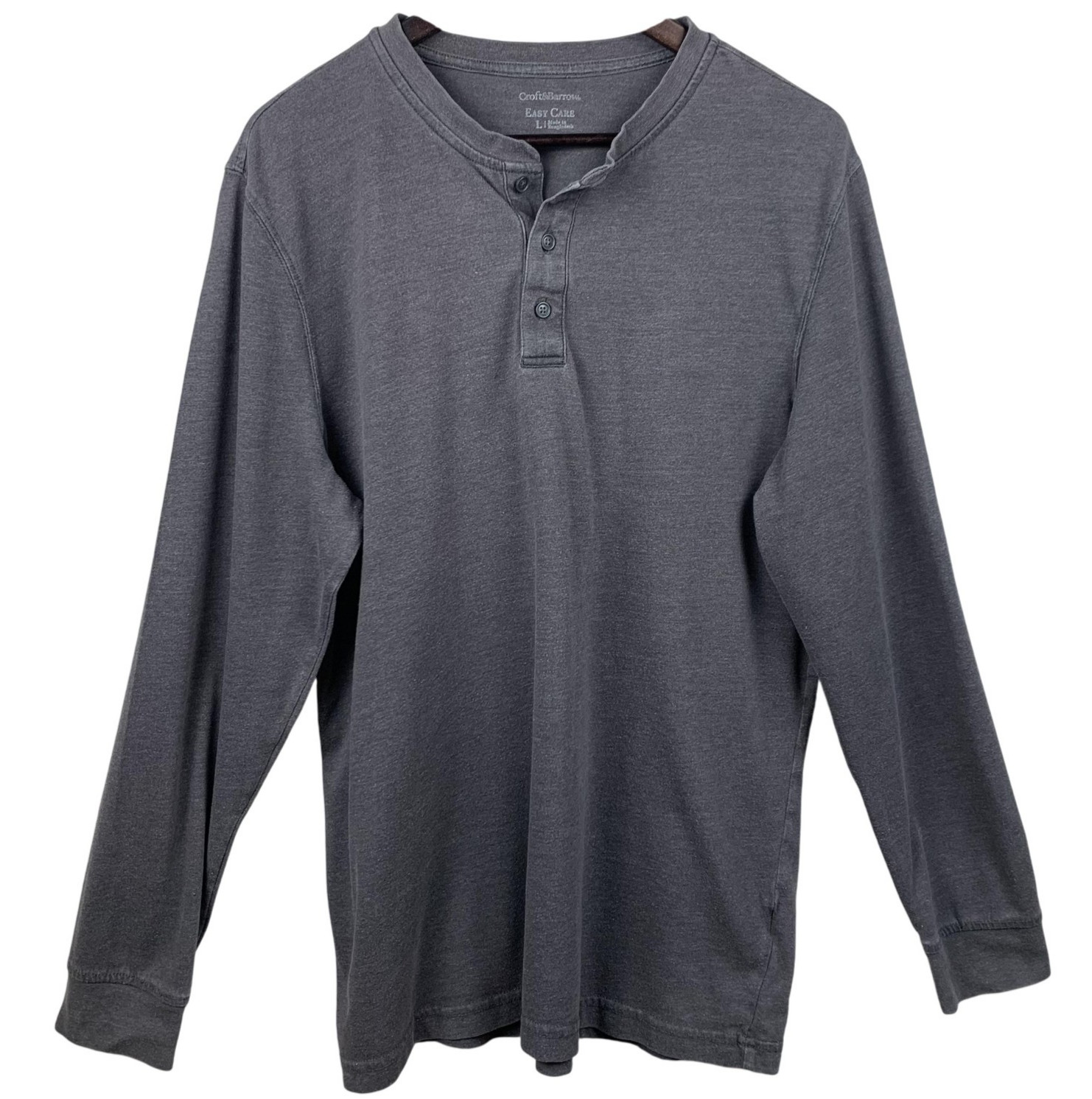 Croft & Barrow Henley Shirt Men Large Gray Long Sleeve Easy Care Soft Casual Son gallery