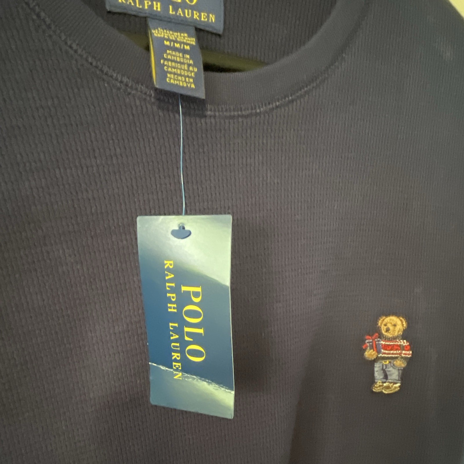 Polo Ralph Lauren Polo Bear Waffle-Knit Crewneck Thermal Pullover Shirt Navy M gallery