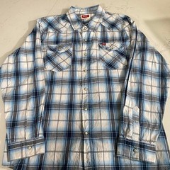 Wrangler Plaid Button-Down Shirt | Blue & White | XXL | Western Pearl Snaps