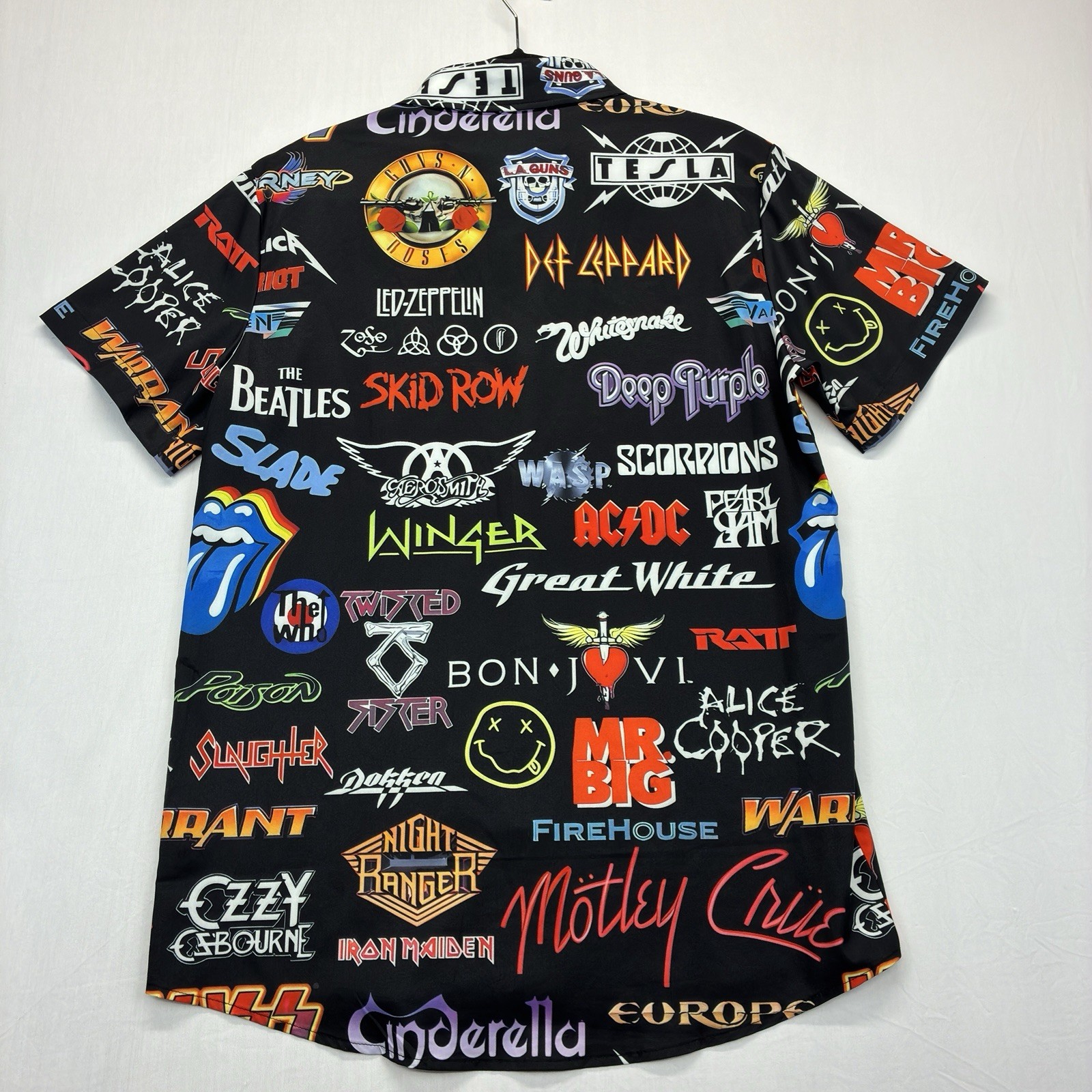 Rock Band Logo Button Up Shirt Men’s Small Black Graphic Short Sleeve gallery