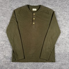 Taylor Stitch Shirt Mens Size 40 Medium Green Polycotton Long Sleeve Henley Prep