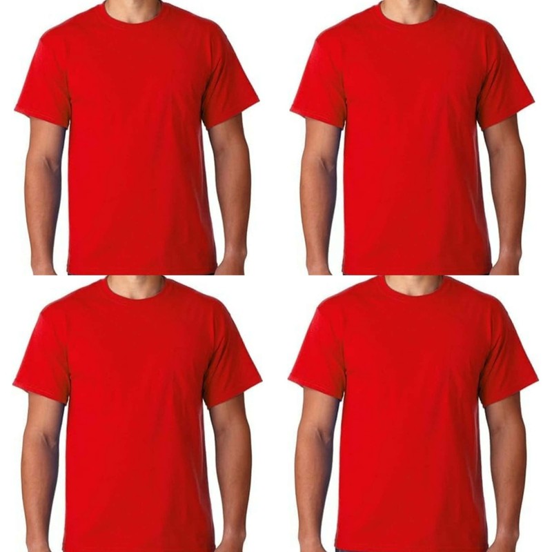 Gildan Mens Adult Cotton Short Sleeve Crew Neck T-Shirt, Red, X-Large, 4-Pack