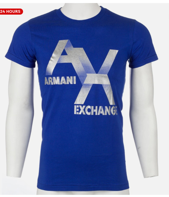 ARMANI EXCHANGE Blue Silver AX LOGO Short Sleeve Slim Fit Designer T-shirt NWT gallery