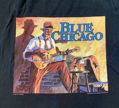 VTG Blue Chicago John Carroll Doyle 1994 Art T Shirt 90s SZ L Jazz Blues Music