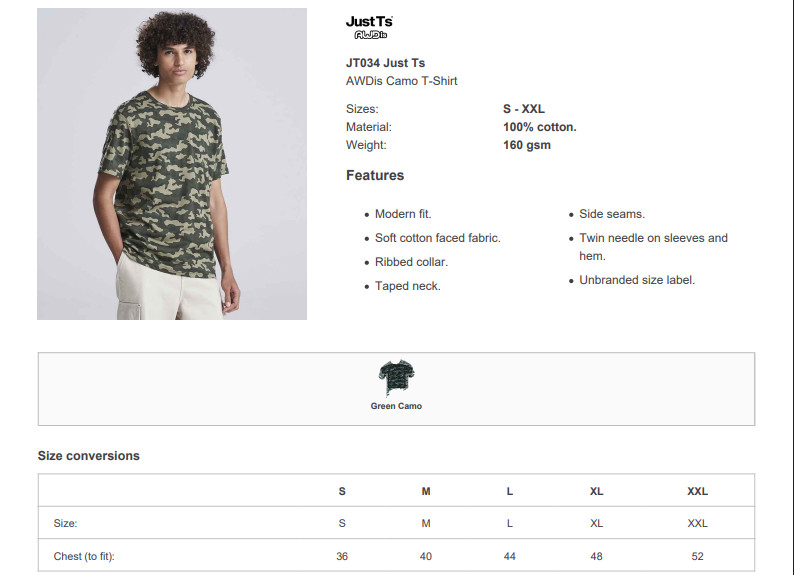 AWDis Camo T-Shirt Mens Camouflague Army Combat Tee Fashion Casual Wear Cotton T gallery