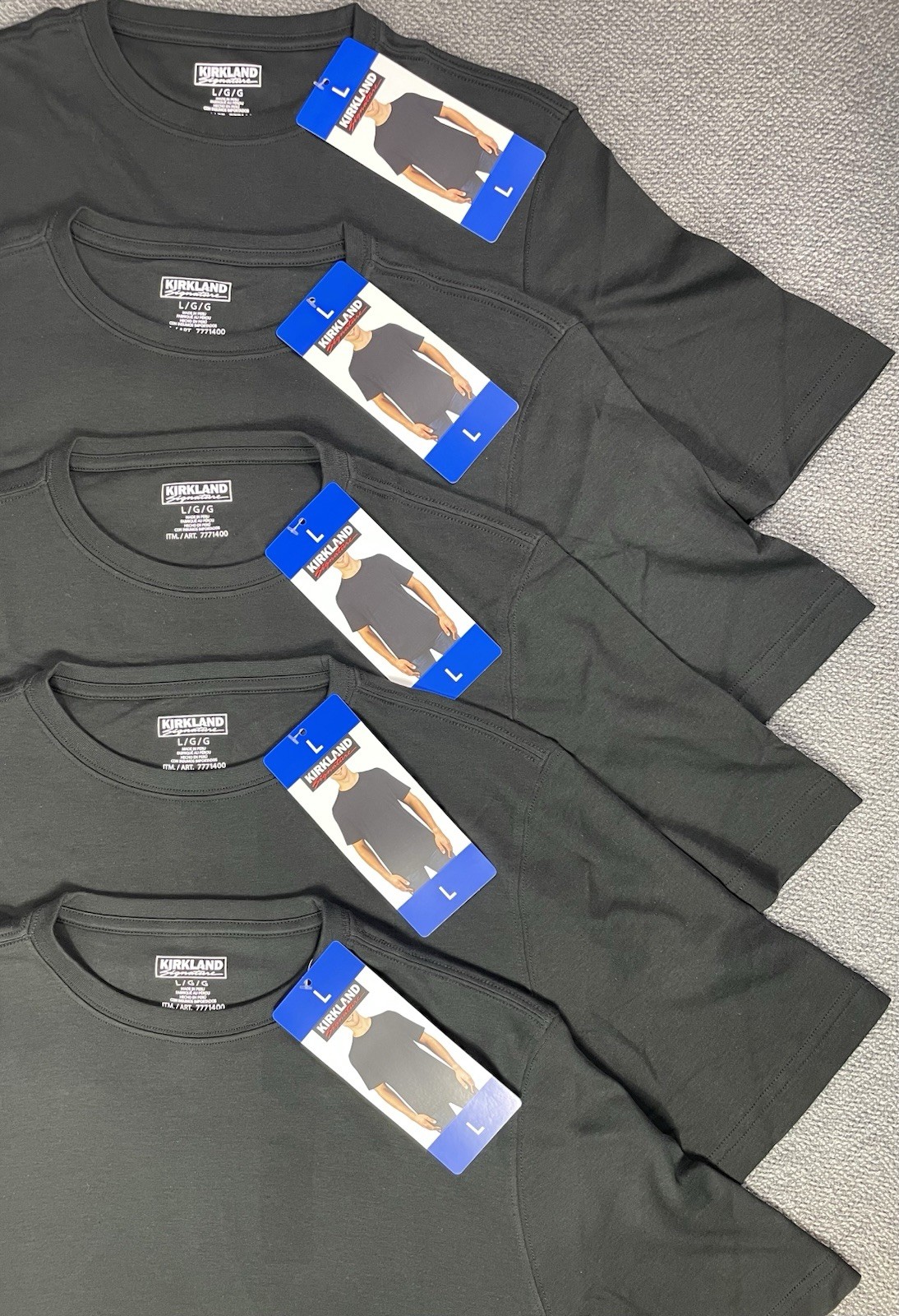 Kirkland Signature Men's Lot of (5) BLACK 100% Pima Tee Pick Size M, L, XL NWT gallery