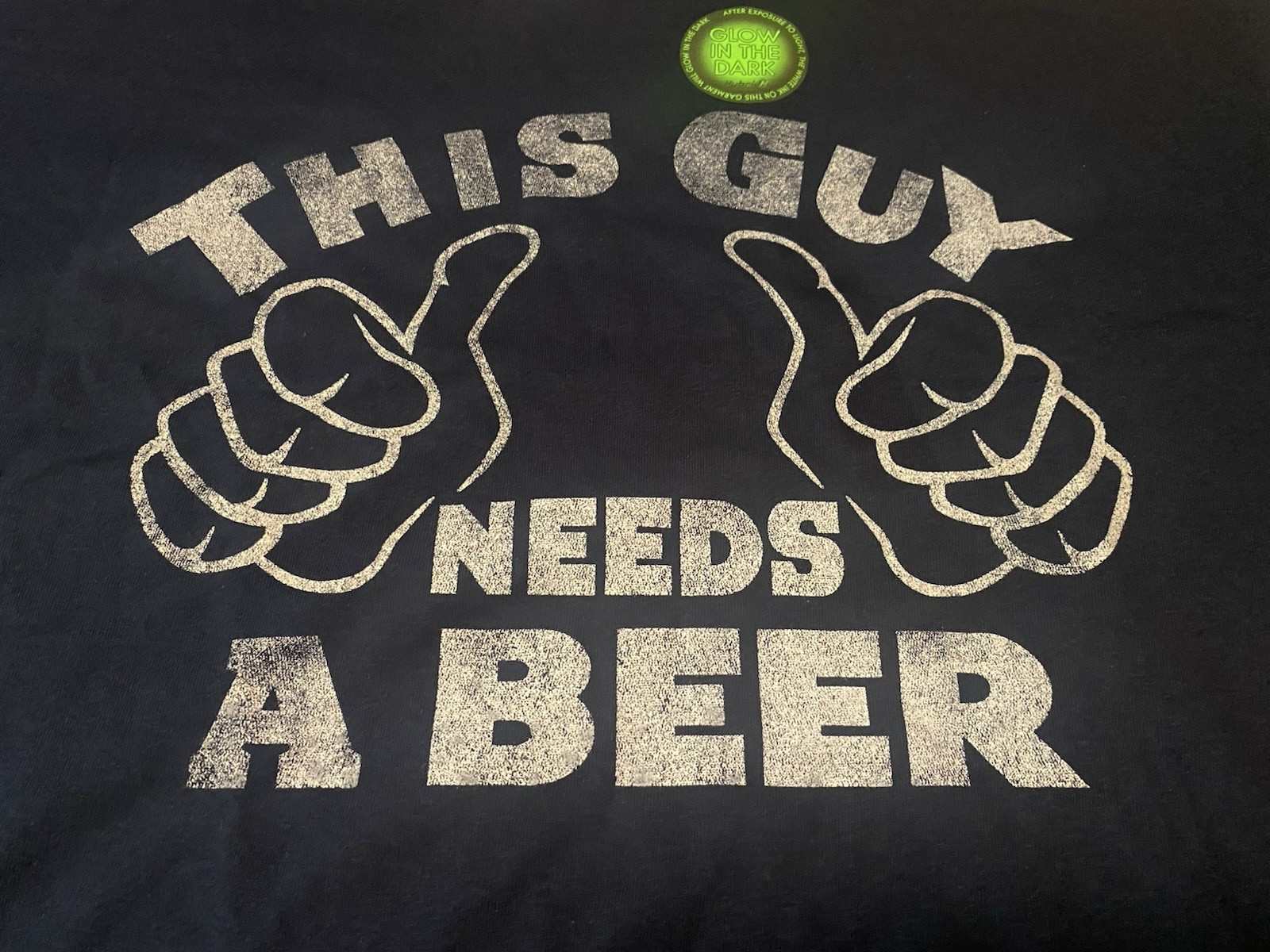 Gilden Funny Beer Graphic T-Shirt Men's L Short Sleeve Blue Glow in the Dark gallery