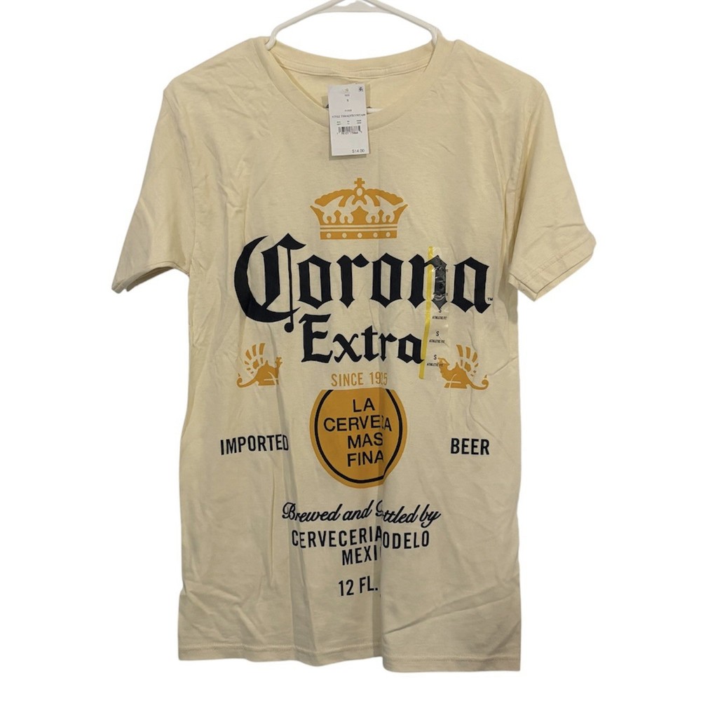 NWT Corona Extra Men’s T Shirt SMALL Beige Imported Beer Short Sleeve