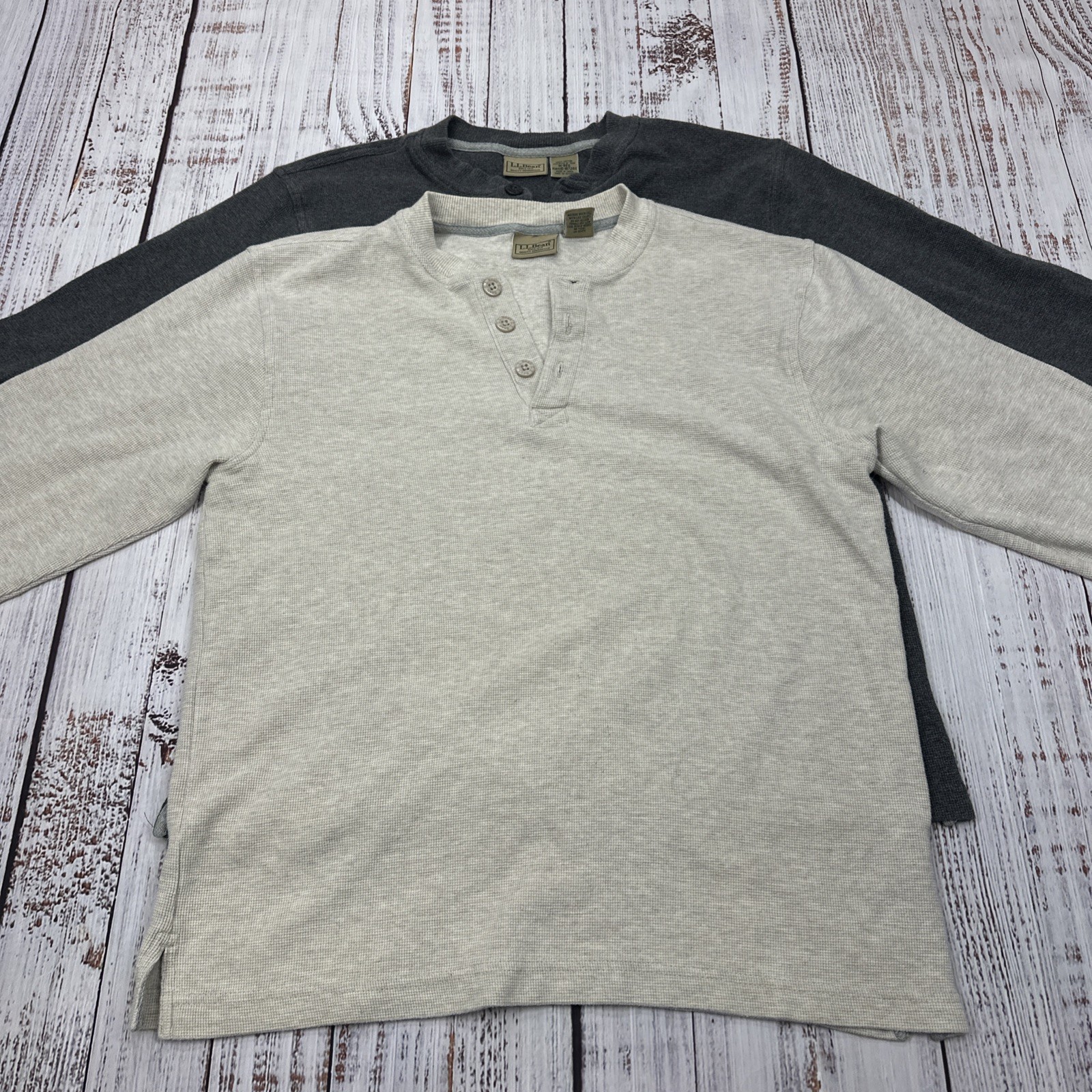 LL Bean Shirt Mens Sz. Medium-Reg Long Sleeve Waffle Knit Thermal Henley Lot(2)