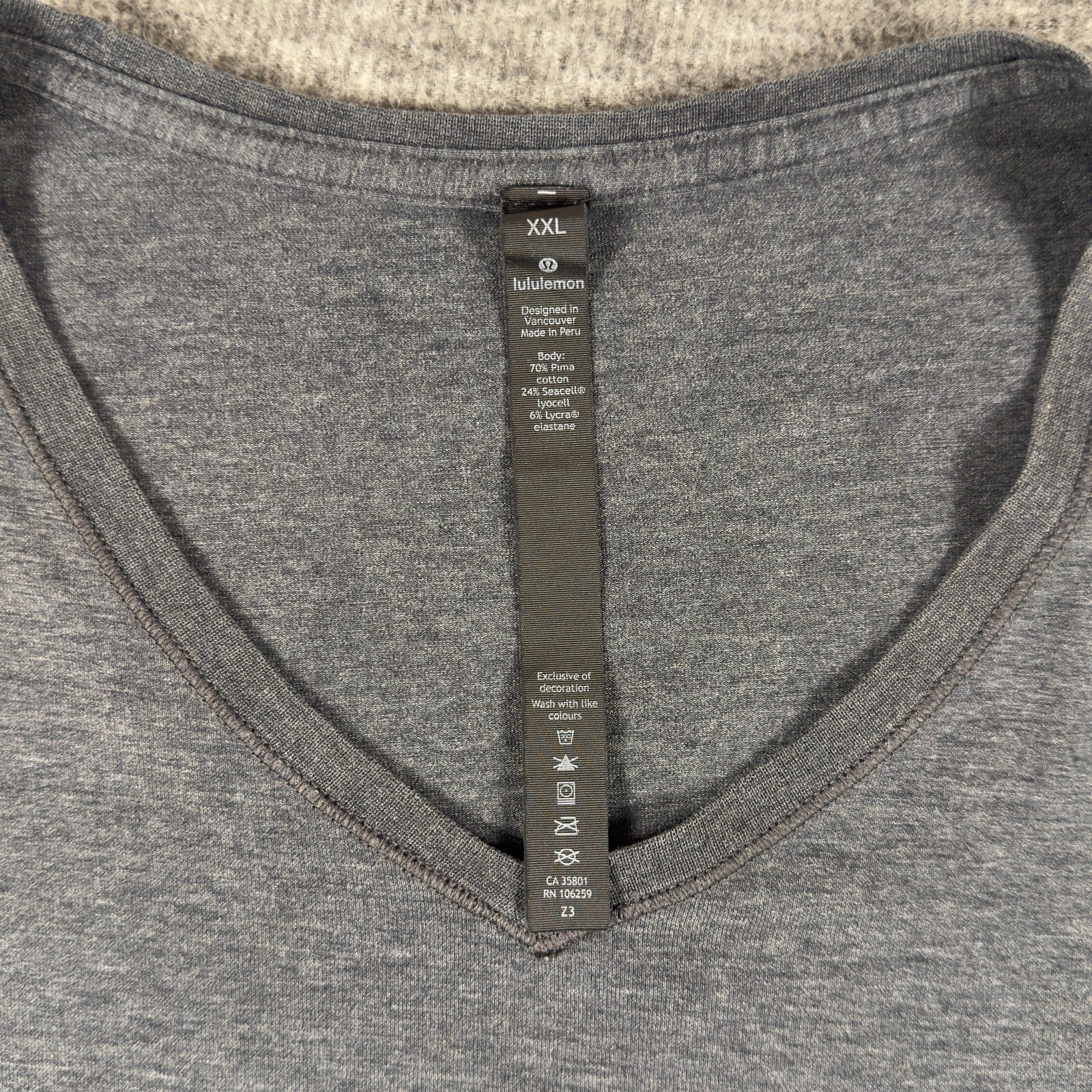 Lululemon Z3 Shirt Mens 2XL Gray Pima Cotton Stretch V Neck Tee T-Shirt Soft gallery