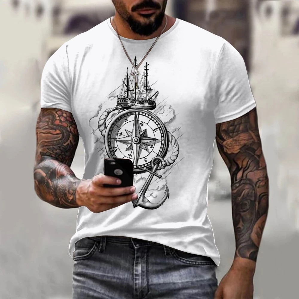 Men's T-shirt Summer Short Sleeve O-neck 3D Anchors Print Top Tee Shirt gallery