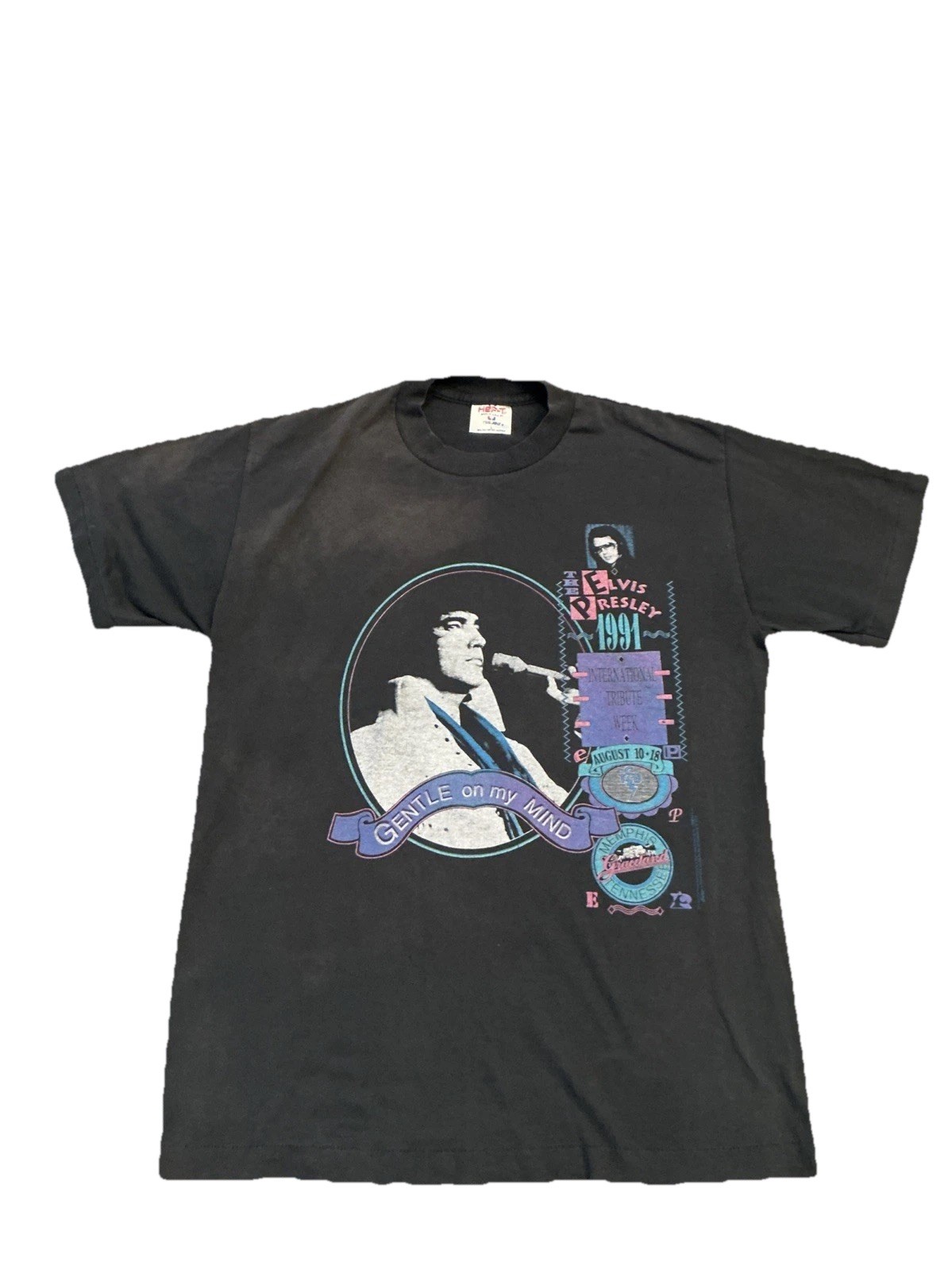 Elvis Presley Shirt Mens L Black Teejays 1991 Gentle on My Minds Graceland
