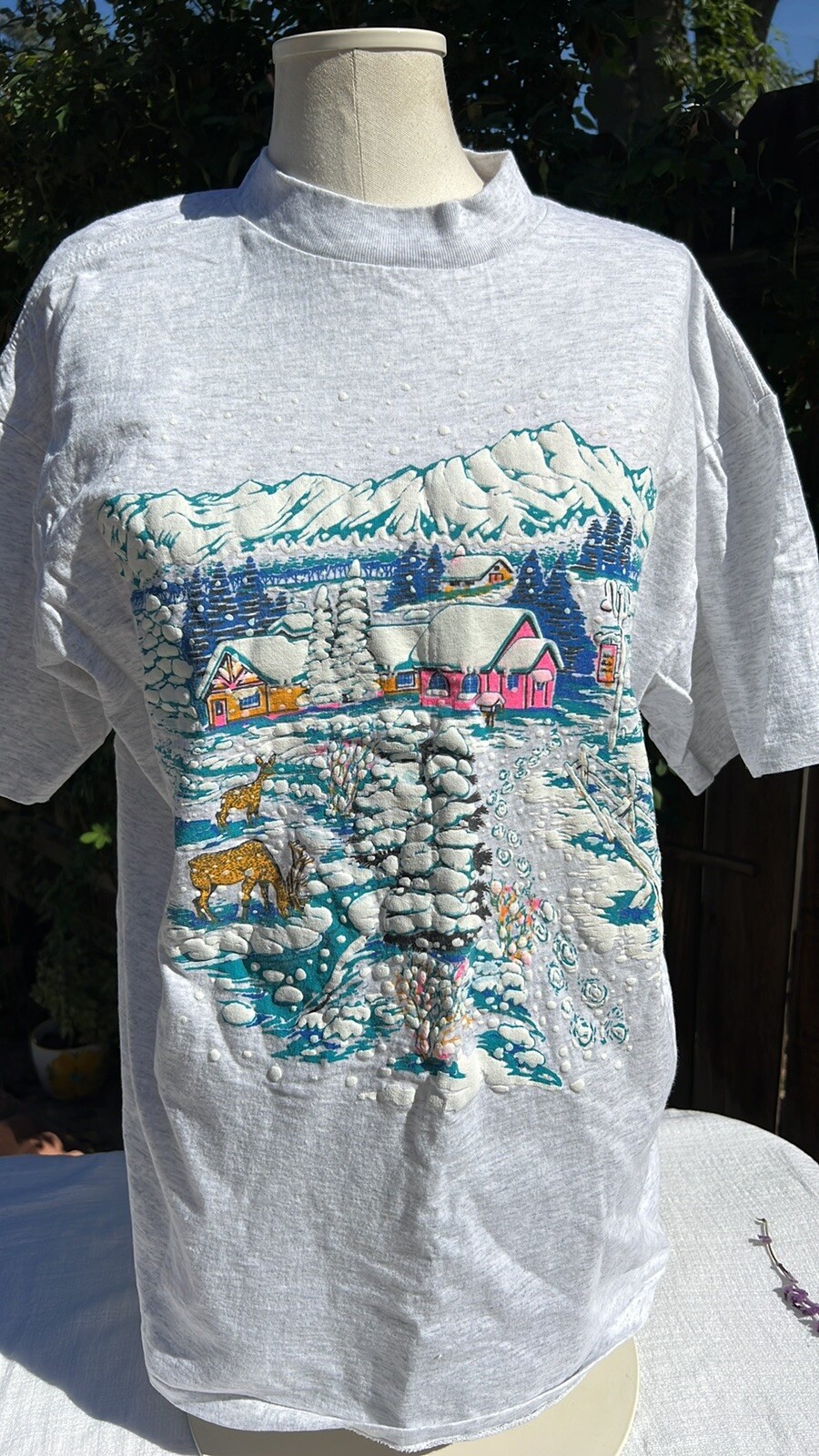 Vintage 90’s Oneita Winter Snow Scene Single Stitch Tee.🔥 gallery