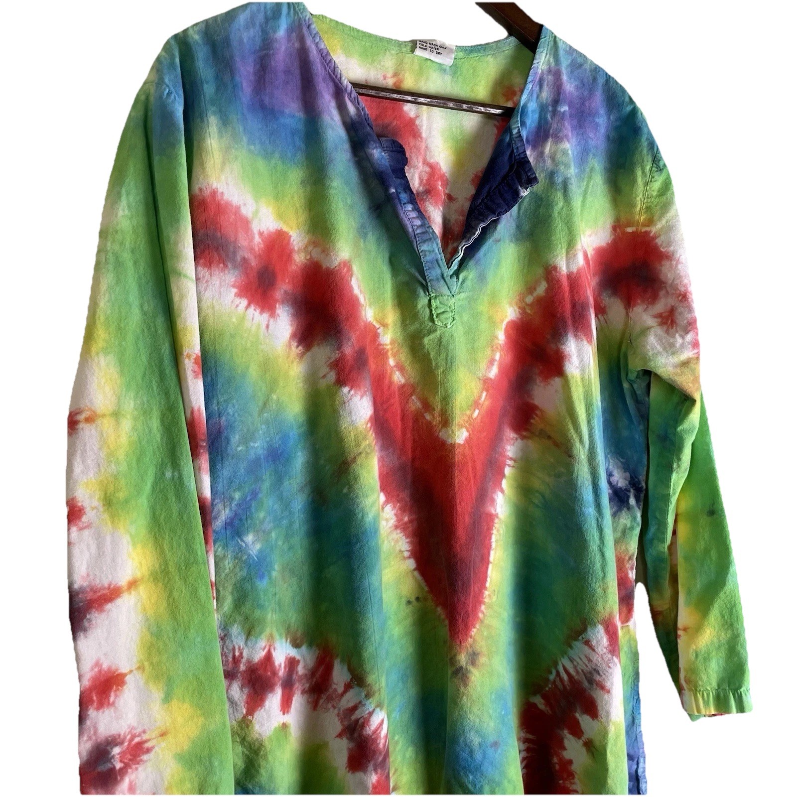 VTG Dharma Trading Co Men’s V-Neck Rainbow Tie Dye Shirt Size Large 100% Cotton gallery