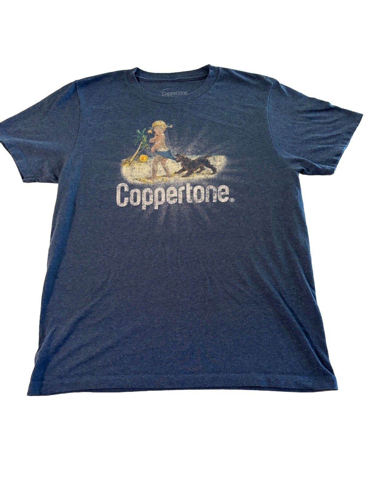 Coppertone Classic Men's Blue T-Shirt - Size Medium (Toddler & Dog Design) gallery