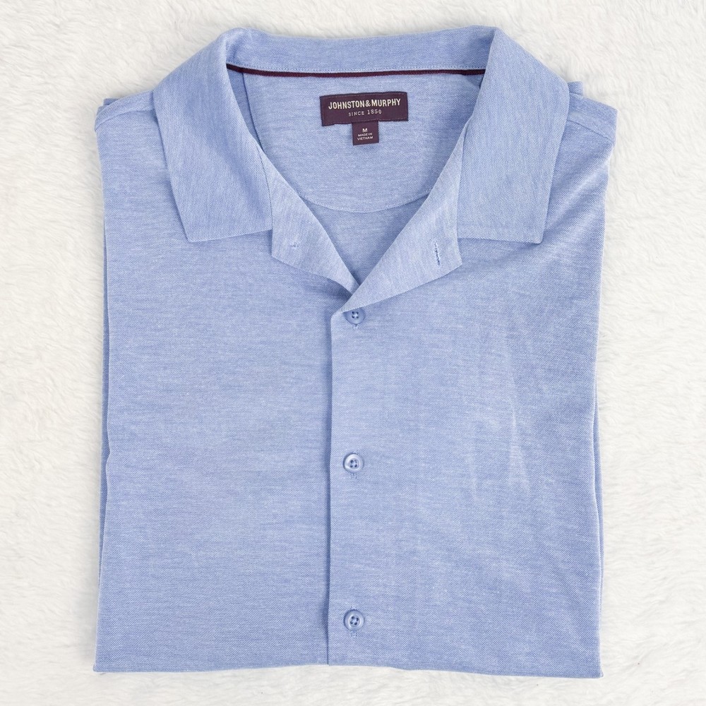 Johnston & Murphy Vintage Birdseye Short Sleeve Button Down Blue Men’s Medium