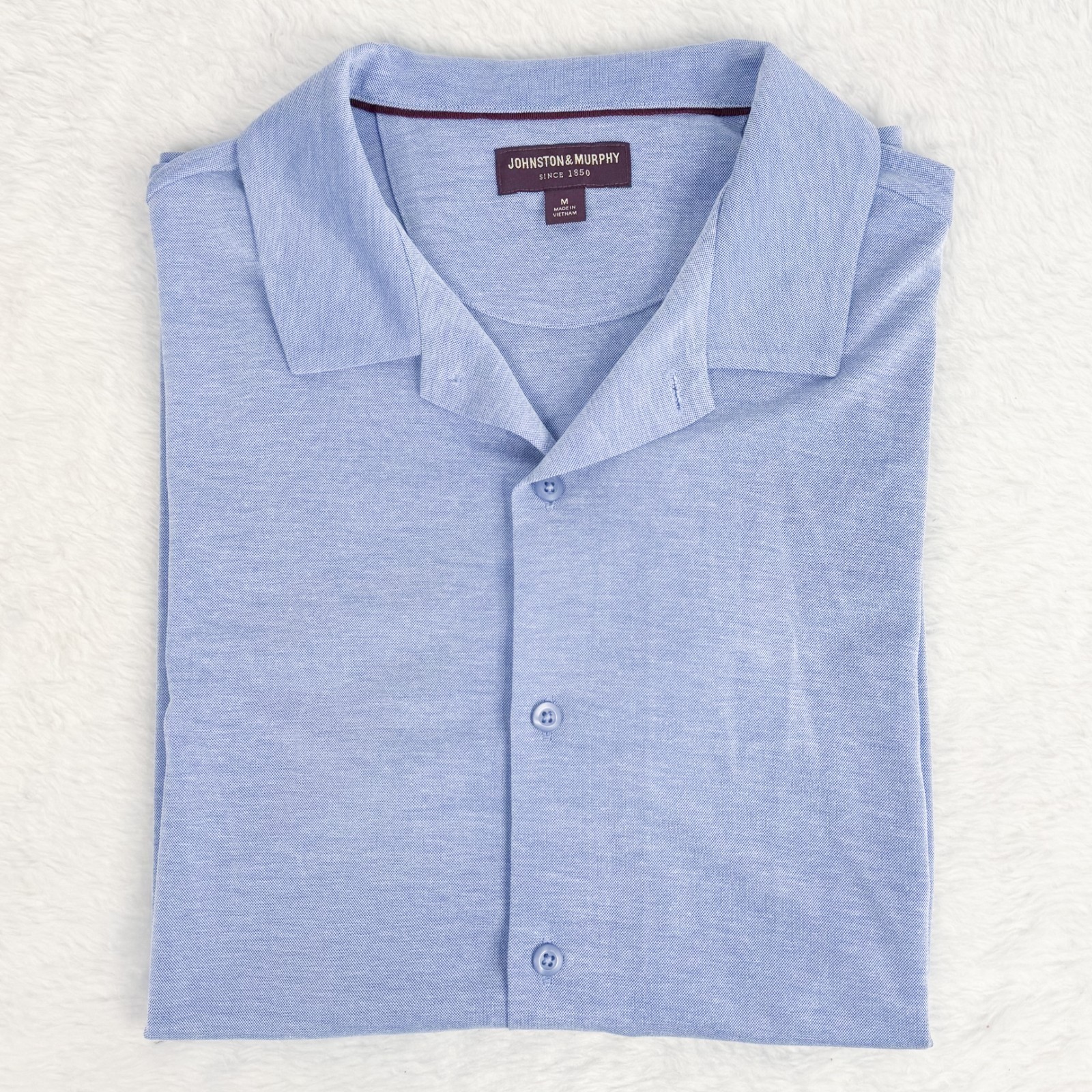 Johnston & Murphy Vintage Birdseye Short Sleeve Button Down Blue Men’s Medium