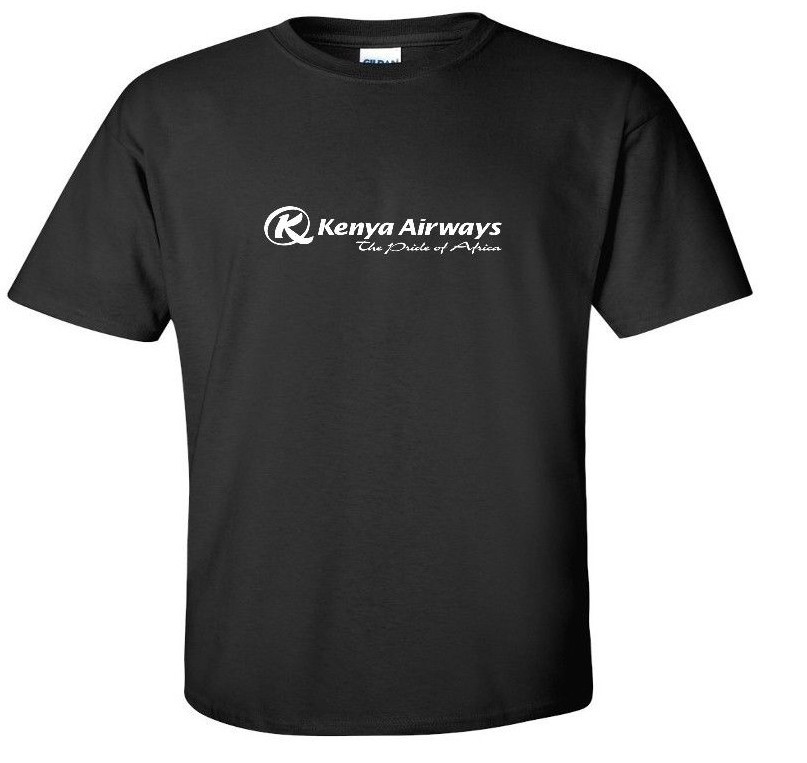 Kenya Airways White Logo African Airline Black Cotton T-shirt gallery