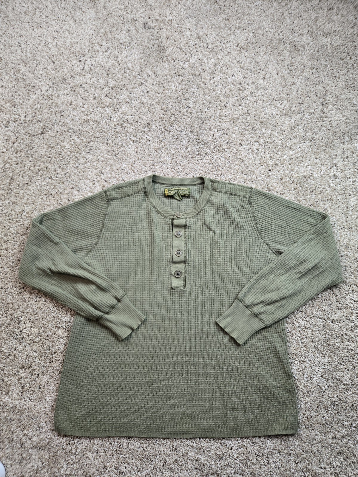 Vintage Lucky Brand Thermal Henley Shirt Mens Medium Green Military Waffle Knit gallery