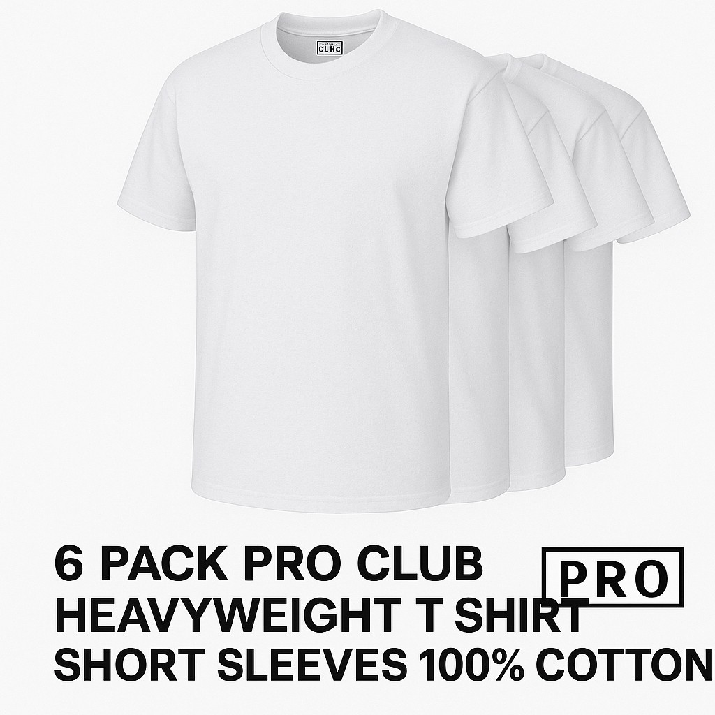 6 PACK PRO CLUB MENS PLAIN SHORT SLEEVE T SHIRT HEAVYWEIGHT COTTON gallery
