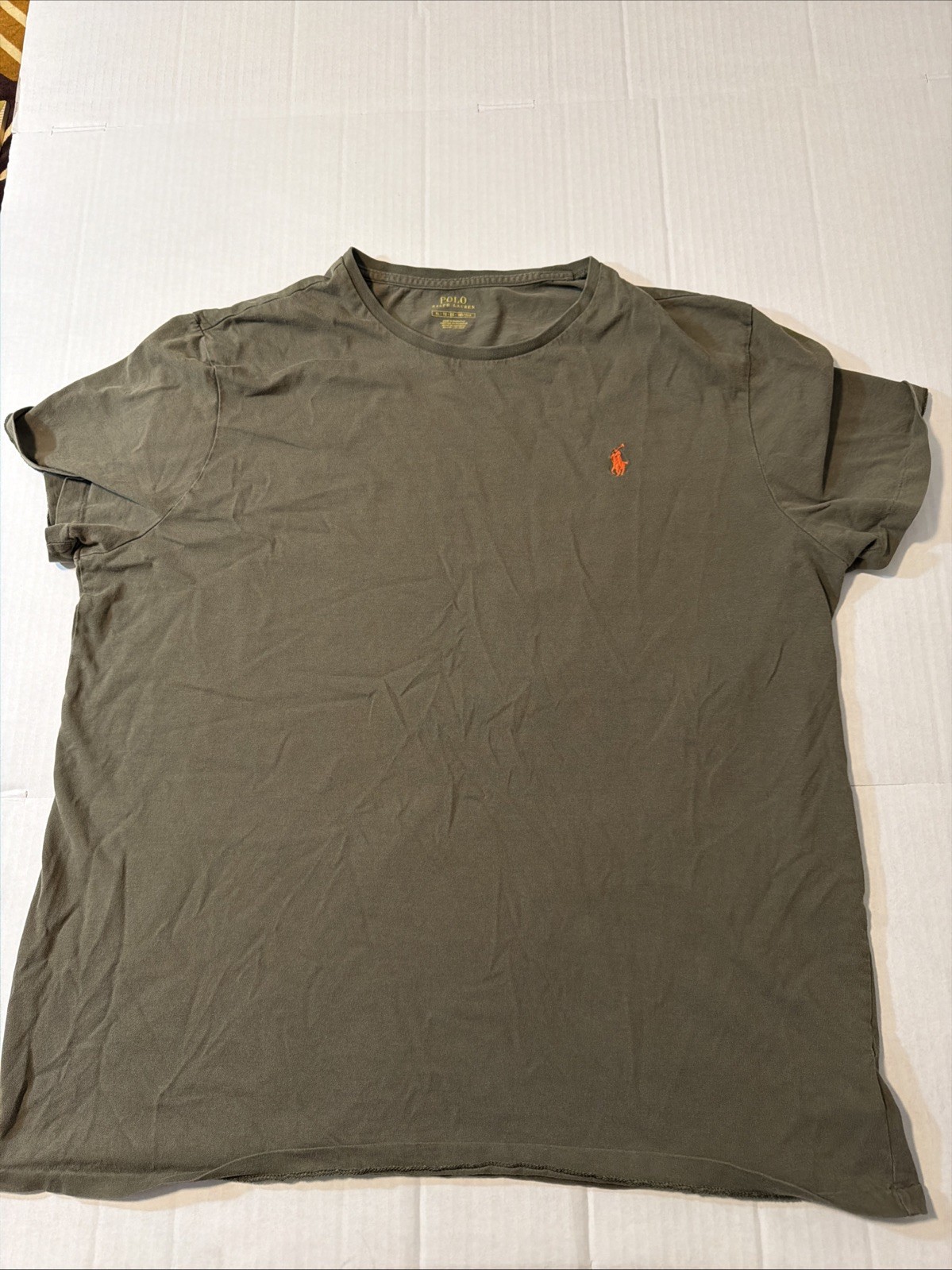 Polo Ralph Lauren Shirt Men XL Olive Green Orange Pony Crew Neck Short Sleeve gallery